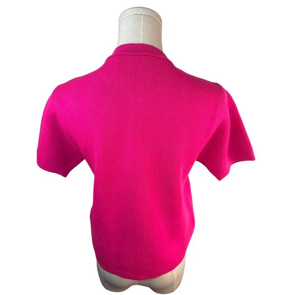 ZARA Bright Pink Short Sleeve Small Knit Cardigan With Gold Buttons & Pockets - Picture 7 of 16